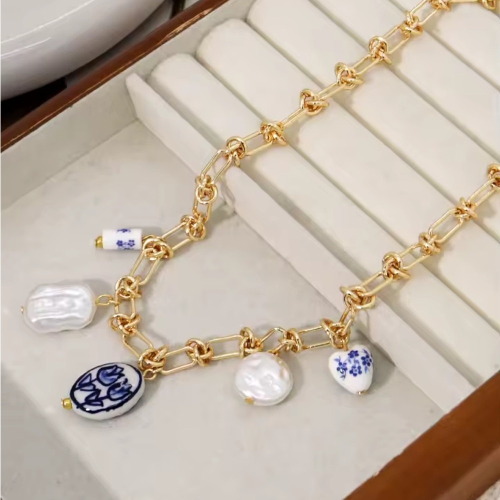 Summertime Gold and Blue Charm Necklace - Picture 2 of 16